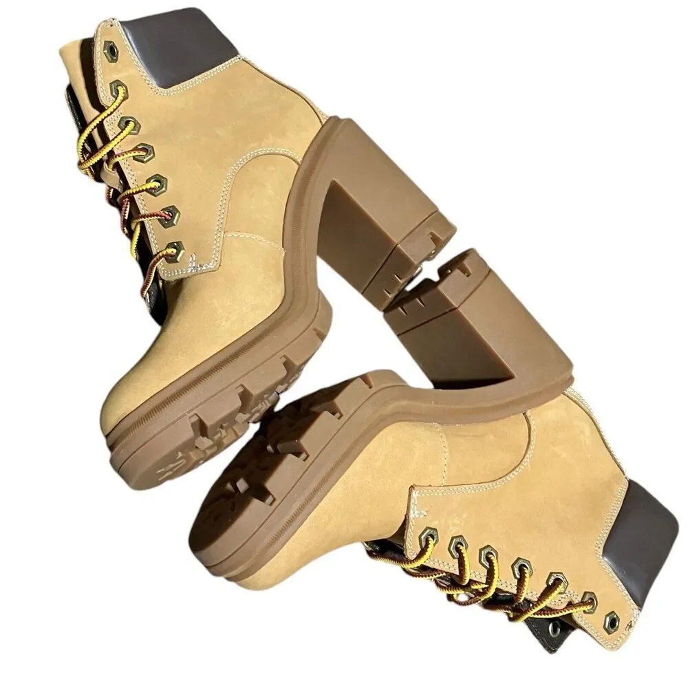 Timberland Boots WMNS 6 Allington 6-Inch Lace-Up High Heel Wheat Nubuck Leather - Picture 8 of 14